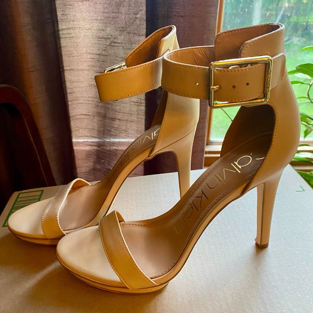 Calvin Klein Beige Ankle Strap Heels